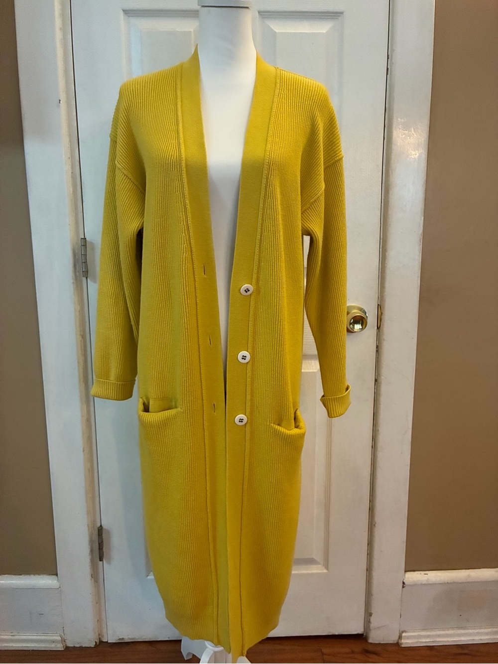 Free People Run To You Cotton Ribbed Duster Cardigan Yellow Size S Boho Comfort